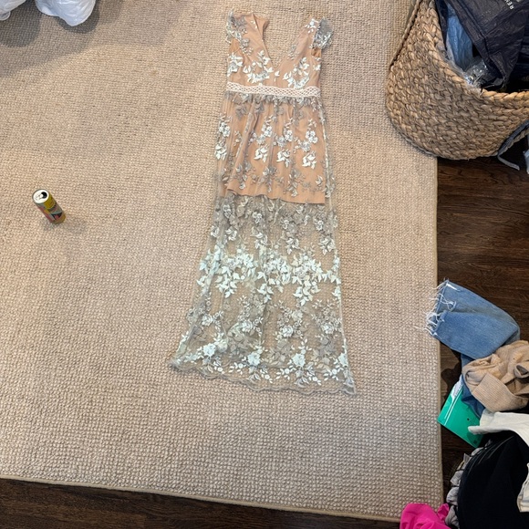 Wayf Floral Mesh Lace Embroidered Maxi Cocktail Dress - Picture 3 of 7